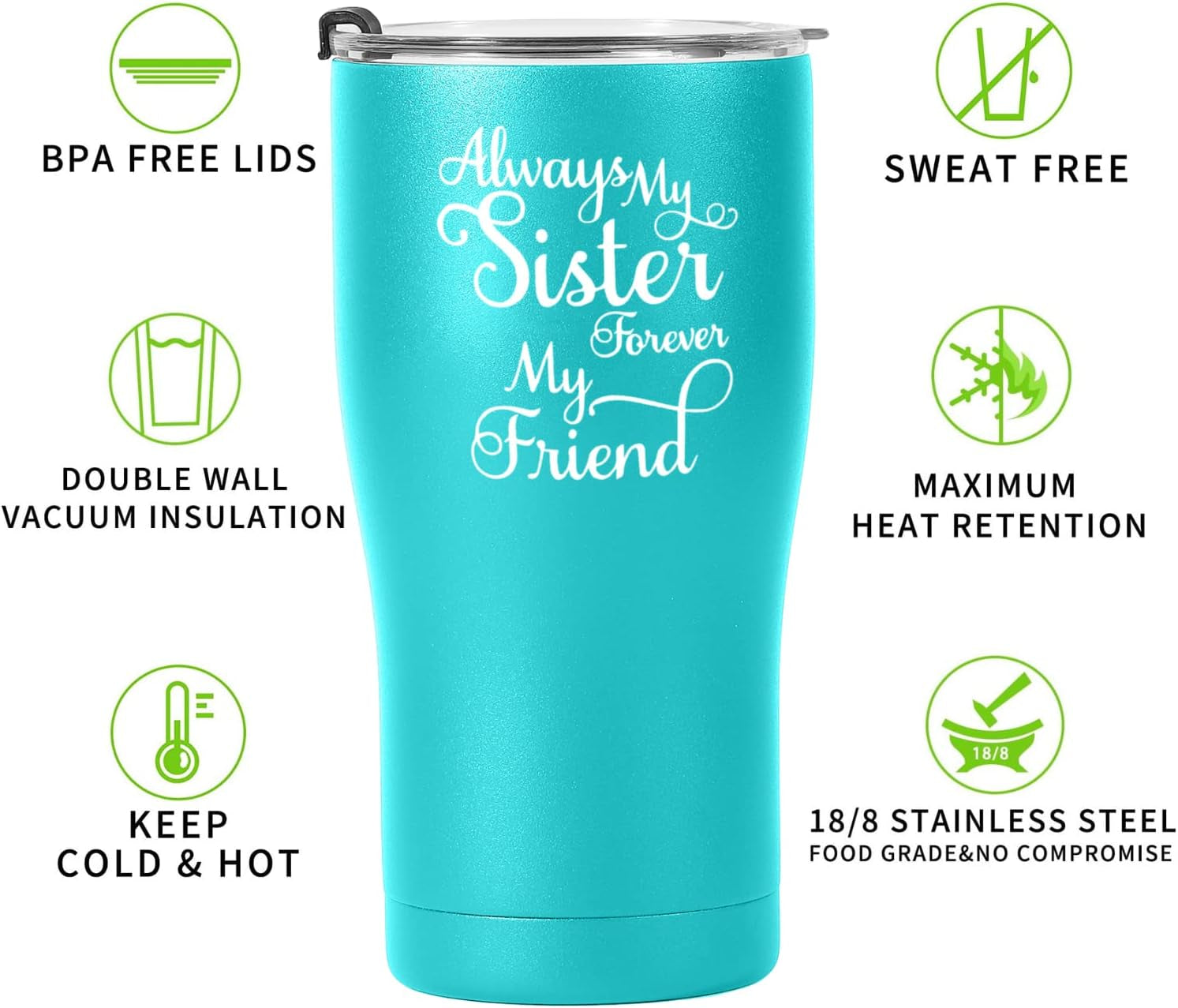 Sisters Gifts from Sister, Gifts for Women, Birthday Gifts for Sister, Best Sister Coffee Mugs - Always My Sister Forever My Friend – Soul Sister Gifts Idea for Christmas (Mint, 20 OZ)